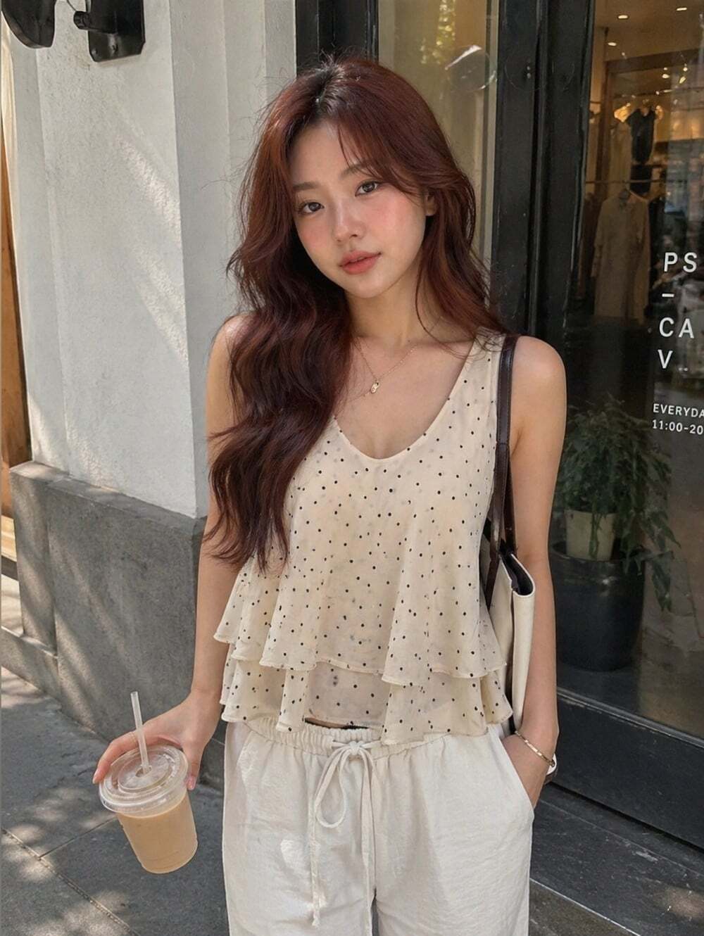 Babaton 100% Silk Polka Dot Tank Top Beige Minimalist Camisole Capsule Wardrobe